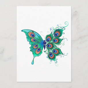 Butterfly met Green Peacock Feathers Informatiekaartje