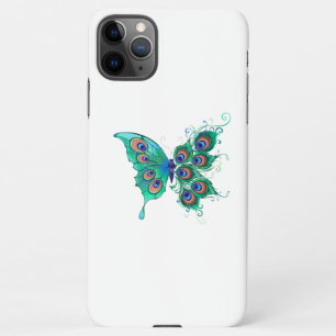 Butterfly met Green Peacock Feathers iPhone 11Pro Max Hoesje