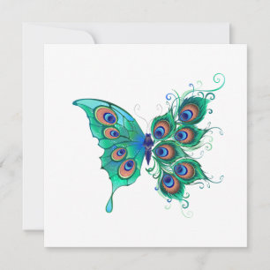 Butterfly met Green Peacock Feathers Kaart