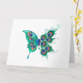 Butterfly met Green Peacock Feathers Kaart (Gele Bloem)