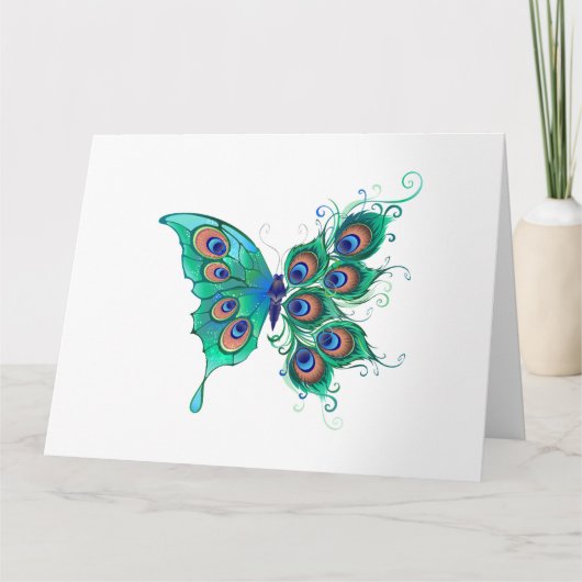 Butterfly met Green Peacock Feathers Kaart (Voorkant)