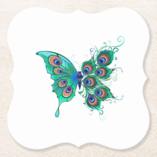 Butterfly met Green Peacock Feathers Kartonnen Onderzetters