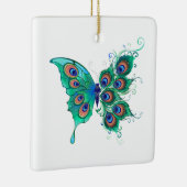 Butterfly met Green Peacock Feathers Keramisch Ornament (Rechts)