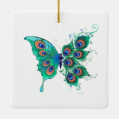 Butterfly met Green Peacock Feathers Keramisch Ornament (Achterkant)