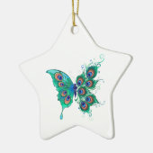 Butterfly met Green Peacock Feathers Keramisch Ornament (Links)