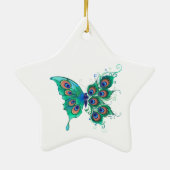 Butterfly met Green Peacock Feathers Keramisch Ornament (Achterkant)