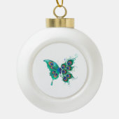 Butterfly met Green Peacock Feathers Keramische Bal Ornament (Voorkant)