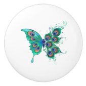 Butterfly met Green Peacock Feathers Keramische Knop (Voorkant)