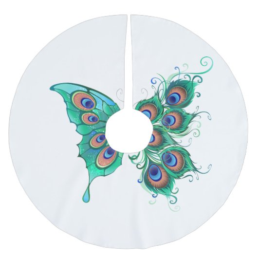 Butterfly met Green Peacock Feathers Kerstboom Rok (Voorkant)