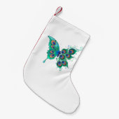 Butterfly met Green Peacock Feathers Kleine Kerstsok (Voorkant (Hangend))