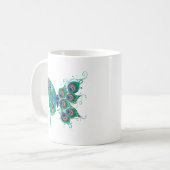Butterfly met Green Peacock Feathers Koffiemok (Voorkant links)