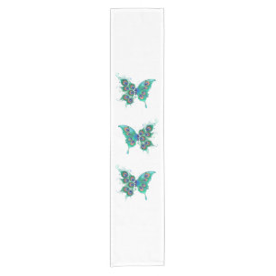 Butterfly met Green Peacock Feathers Korte Tafelloper