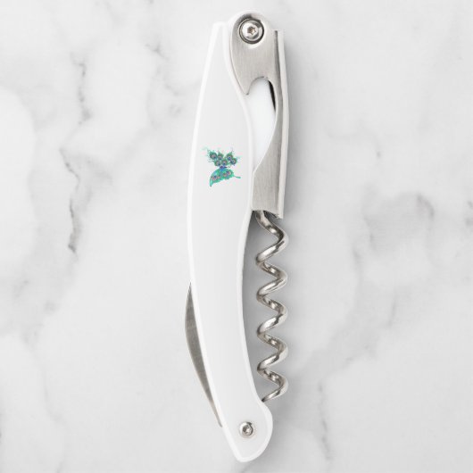 Butterfly met Green Peacock Feathers Kurkentrekker (Achterkant)