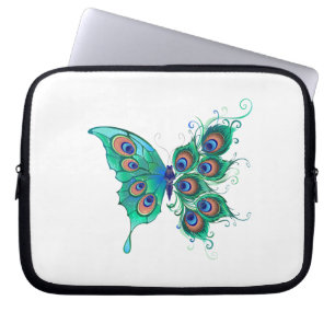 Butterfly met Green Peacock Feathers Laptop Sleeve