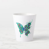 Butterfly met Green Peacock Feathers Latte Mok (Voorkant)
