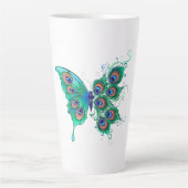 Butterfly met Green Peacock Feathers Latte Mok (Voorkant)