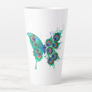 Butterfly met Green Peacock Feathers Latte Mok