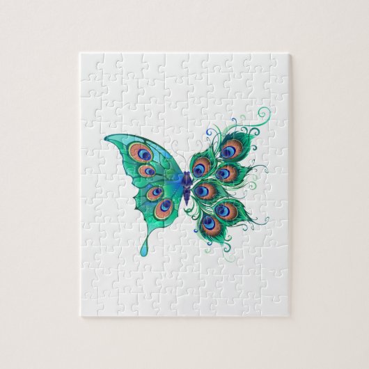 Butterfly met Green Peacock Feathers Legpuzzel (Verticaal)