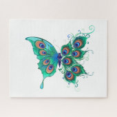 Butterfly met Green Peacock Feathers Legpuzzel (Horizontaal)