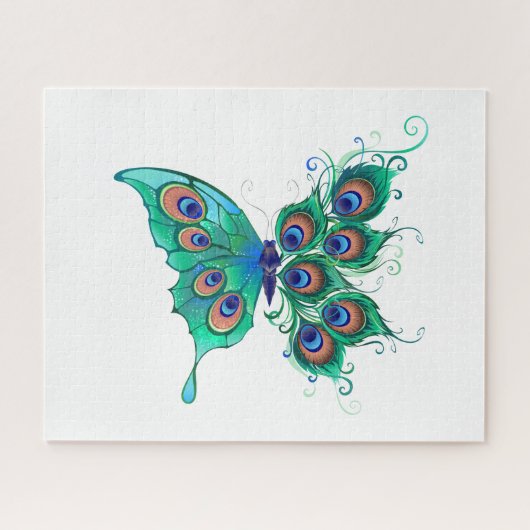 Butterfly met Green Peacock Feathers Legpuzzel (Horizontaal)