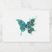 Butterfly met Green Peacock Feathers Likeurfles Etiket (Enkel label)