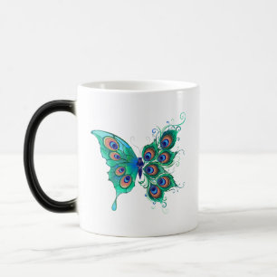 Butterfly met Green Peacock Feathers Magische Mok