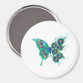 Butterfly met Green Peacock Feathers Magneet (Voorkant / Achterkant)
