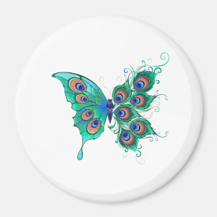 Butterfly met Green Peacock Feathers Magneet