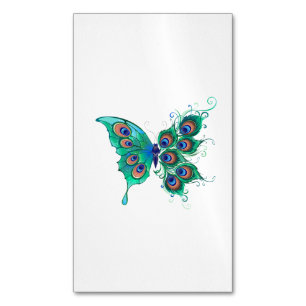 Butterfly met Green Peacock Feathers Magnetisch Visitekaartje