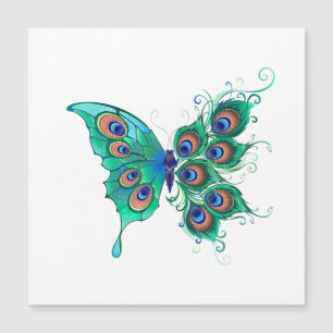 Butterfly met Green Peacock Feathers Magnetische Uitnodiging
