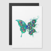 Butterfly met Green Peacock Feathers Magnetische Uitnodiging (Voorkant / Achterkant)