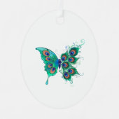 Butterfly met Green Peacock Feathers Metalen Ornament (Voorkant)