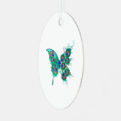 Butterfly met Green Peacock Feathers Metalen Ornament (Voorkant links)