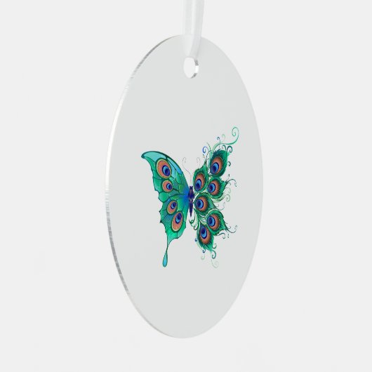 Butterfly met Green Peacock Feathers Metalen Ornament (Voorkant Rechts)
