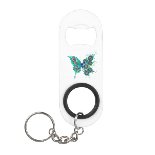 Butterfly met Green Peacock Feathers Mini Flessenopener (Voorkant)