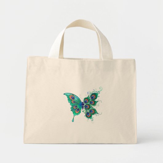 Butterfly met Green Peacock Feathers Mini Tote Bag (Voorkant)