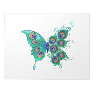 Butterfly met Green Peacock Feathers Notitieblok
