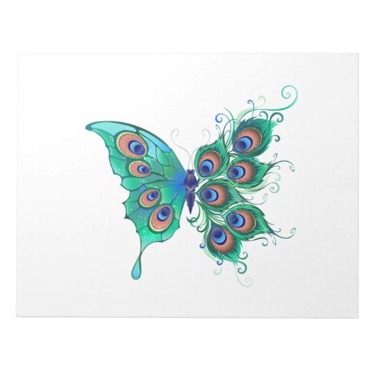 Butterfly met Green Peacock Feathers Notitieblok (Voorkant)