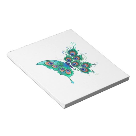 Butterfly met Green Peacock Feathers Notitieblok (Schuin)