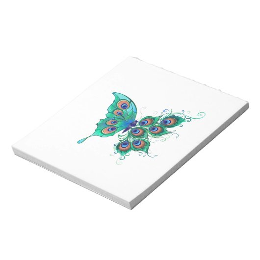 Butterfly met Green Peacock Feathers Notitieblok (Linkerzijde)