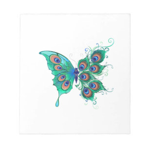 Butterfly met Green Peacock Feathers Notitieblok