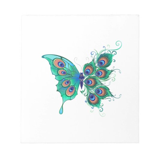 Butterfly met Green Peacock Feathers Notitieblok (Voorkant)