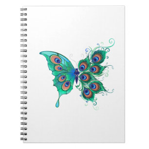 Butterfly met Green Peacock Feathers Notitieboek