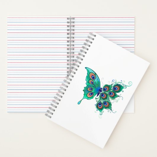 Butterfly met Green Peacock Feathers Notitieboek (Binnen)