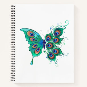 Butterfly met Green Peacock Feathers Notitieboek