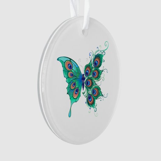 Butterfly met Green Peacock Feathers Ornament (voorkant)