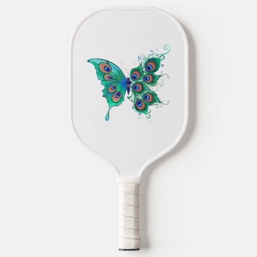 Butterfly met Green Peacock Feathers Pickleball Paddle (Voorkant)