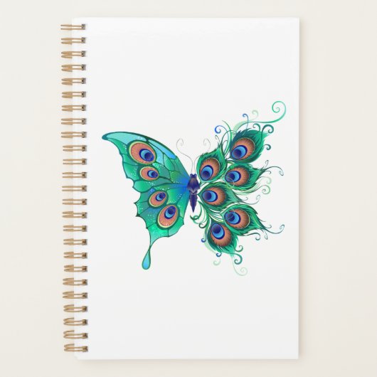Butterfly met Green Peacock Feathers Planner (Voorkant)