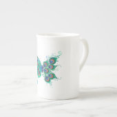 Butterfly met Green Peacock Feathers Porselein Kop (Voorkant rechts)