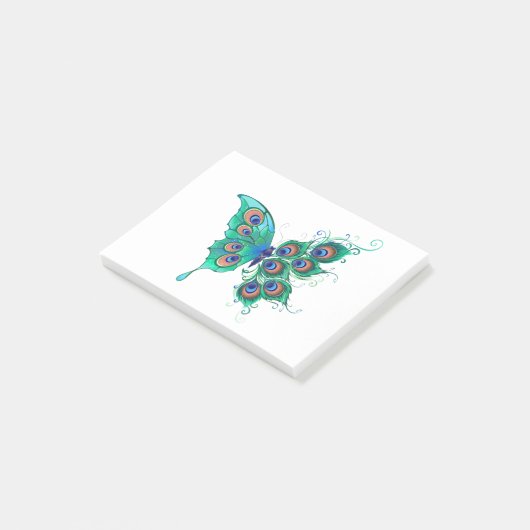 Butterfly met Green Peacock Feathers Post-it® Notes (Schuin)